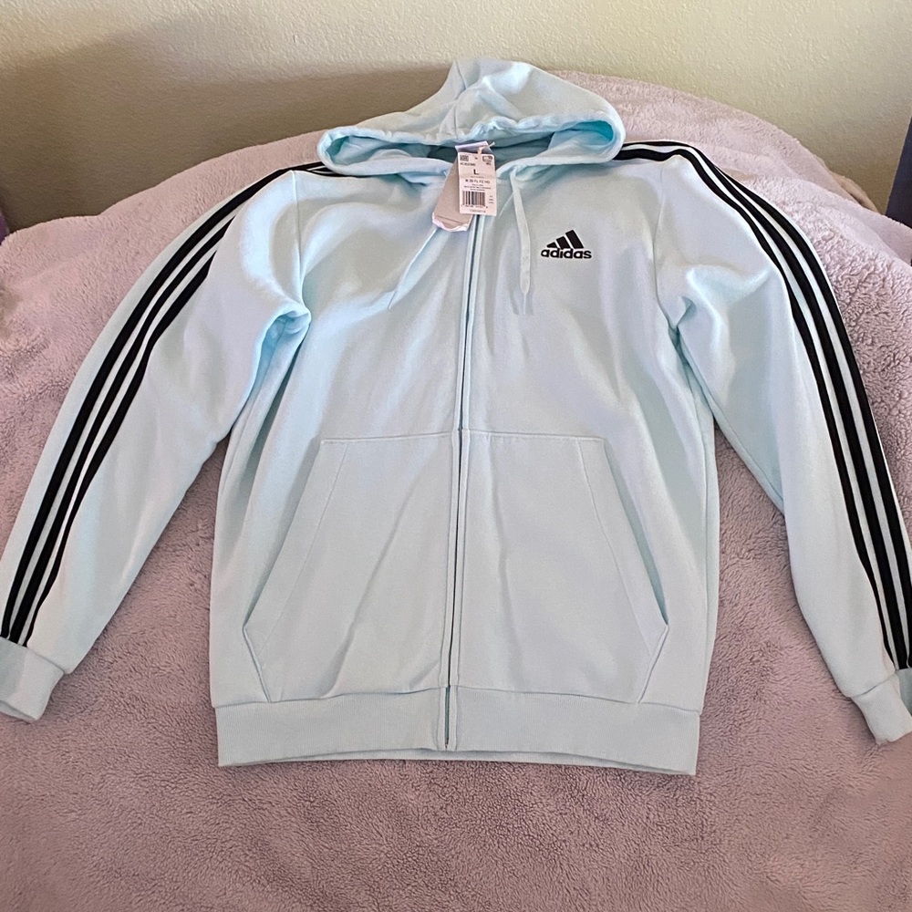 Adidas Men’s Light Blue Zip-Up Hoodie
